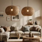 Élégance naturelle : lampe suspendue en fibres de rotin