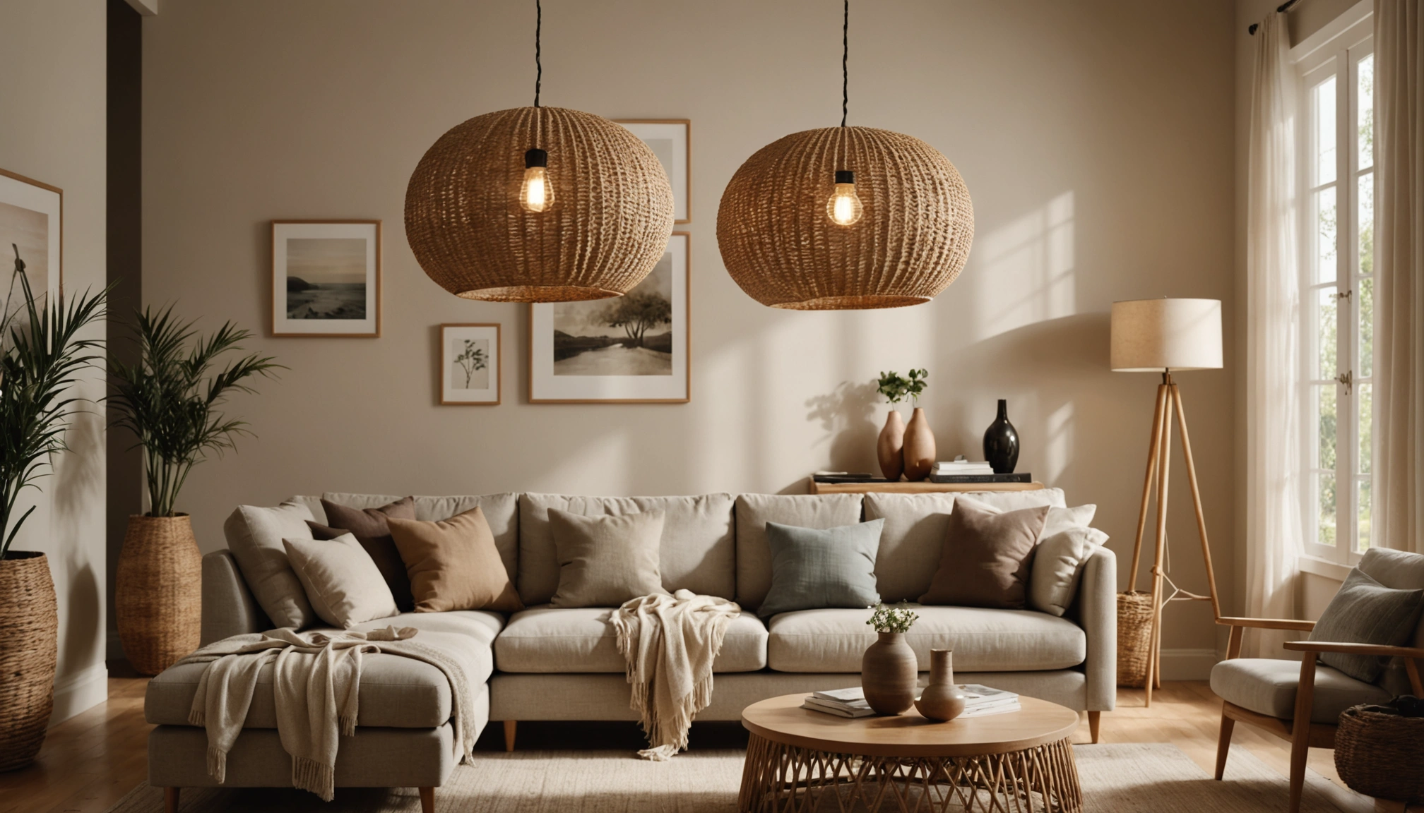 Élégance naturelle : lampe suspendue en fibres de rotin